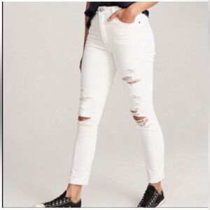Abercrombie & Fitch White High Rise Super Skinny Distressed Jeans (Size: 2)